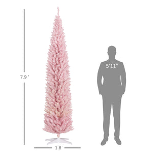 English Elm Homcom 8' Tall Slim Pink Noble Fir Christmas Tree With 300 Led Lights - Elegant Holiday Decor! W2225P249658
