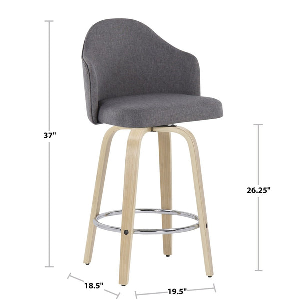 English Elm Fixed-height Swivel Counterstools Mahogany Wood Chrome Footrest Velvet Seat Set of 2 Charcoal B202S01779
