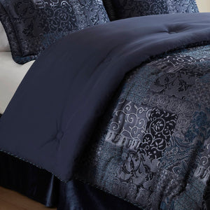 English Elm 4 Cal King Comforter Set - Luxurious Chenille Jacquard Bedding with Cozy 8oz Fill, Decorative Shams & Bedskirt Navy 23.62 L x 20.47 W x 14.96 H B035P366518