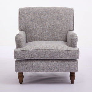 English Elm Vintage Linen Armchair with Rolled Arms and Turned Wood Legs — Plush Cushions, Sturdy Support, Timeless Accent for Living Spaces Coffee 29.84 L x 29.5 W x 18.42 H N701P326070N