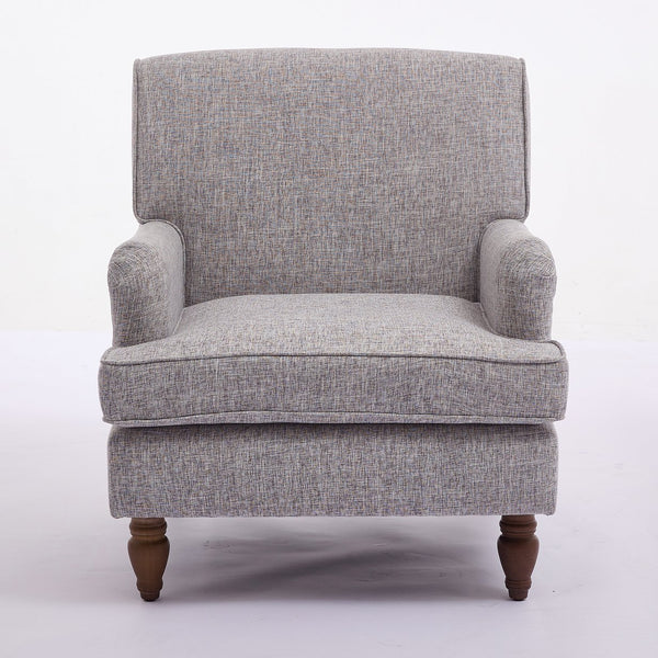 English Elm Vintage Linen Armchair with Rolled Arms and Turned Wood Legs — Plush Cushions, Sturdy Support, Timeless Accent for Living Spaces Coffee 29.84 L x 29.5 W x 18.42 H N701P326070N