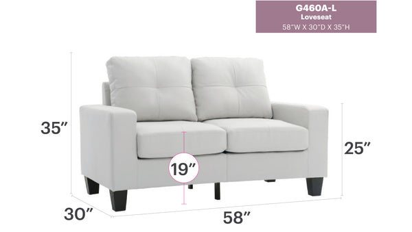 English Elm Contemporary White PU Loveseat with Sleek Track Arms, 25" Seat Depth, Seats Two Comfortably — Modern Casual Living B078108255