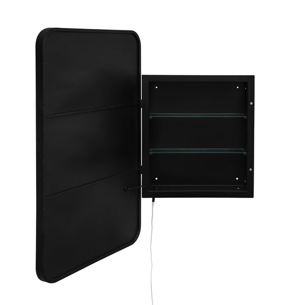 English Elm Rectangle LED Medicine Cabinet Mirror with Soft Touch Light, Magnetic Accessories, Tempered Shelves, Wall-Mounted Storage Black W688P210792