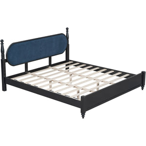 English Elm King Platform Bed Solid Wood Frame Navy Velvet Headboard Modern Bedroom Furniture N770PK379966C