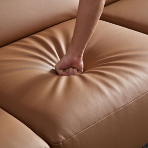 English Elm 147.24'' Oversied Modern Sectional Curved Sofa — 5-Seat Eco-Leather R Chaise, Solid Wood Frame, Brown W2582S00036