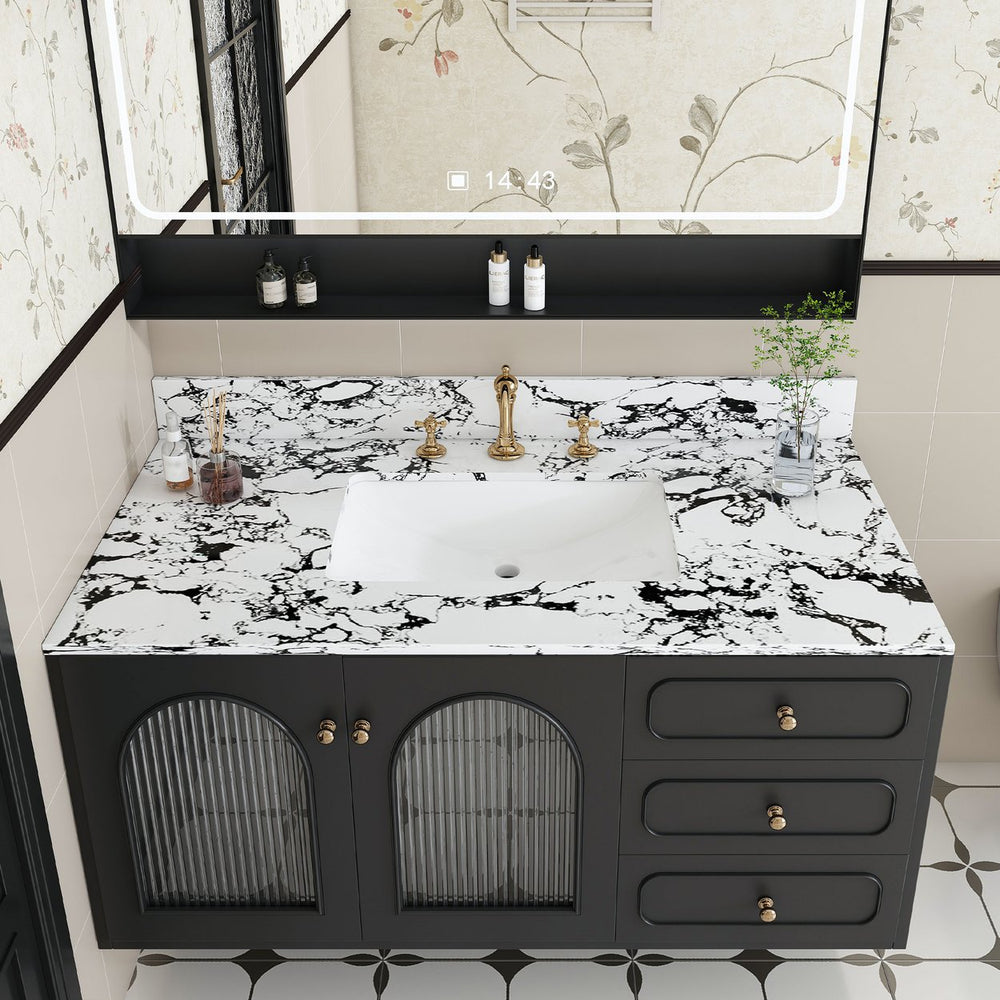 English Elm 43"X22" Bathroom Vanity Top With Undermount Sink & Backsplash - Panda White Artificial Marble Elegance W509P362108