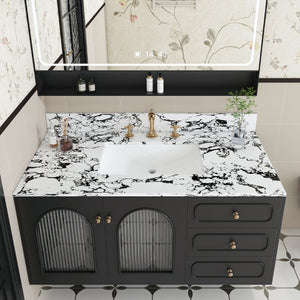 English Elm 43"X22" Bathroom Vanity Top With Undermount Sink & Backsplash - Panda White Artificial Marble Elegance W509P362108