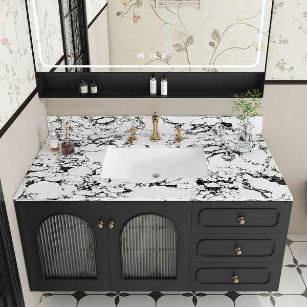 English Elm 43"X22" Bathroom Vanity Top With Undermount Sink & Backsplash - Panda White Artificial Marble Elegance W509P362108