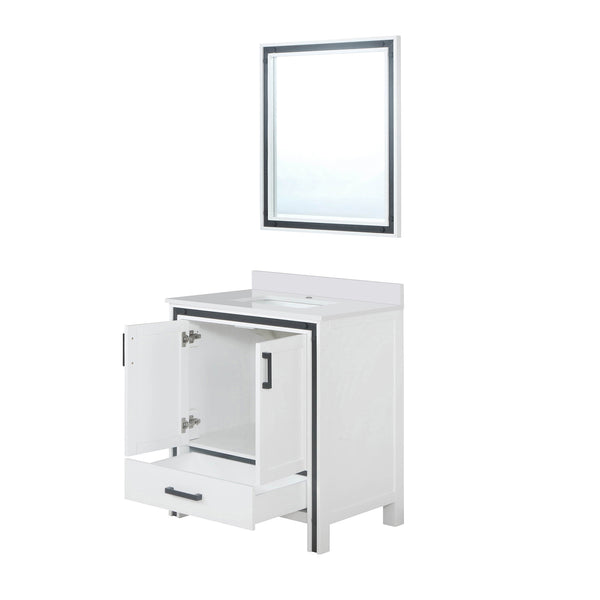 English Elm White Bath Vanity 30 in. W x 22 in. D with White Quartz Top, Soft-Close Drawer, 28 in. Mirror Included B2731S00802