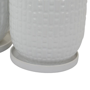 English Elm Leela Ceramic Indoor Planter Set Two White Glazed Pots with Textured Dot Pattern B056P417090