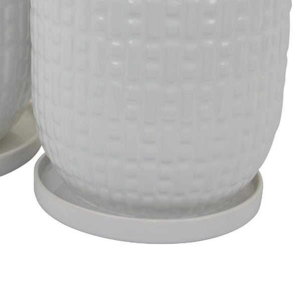 English Elm Leela Ceramic Indoor Planter Set Two White Glazed Pots with Textured Dot Pattern B056P417090