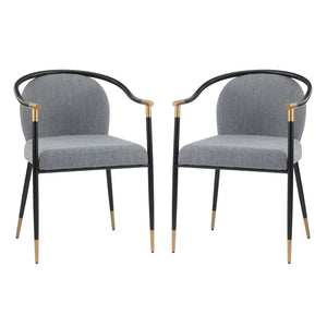 English Elm Christopher Knight Home® - Modern Upholstered Dining Chair with Gold-Tip Accents, Metal Armrests, Heathered Fabric, Set of Two Grey+Black 35.75 L x 22.75 W x 22.5 H N776P195378D