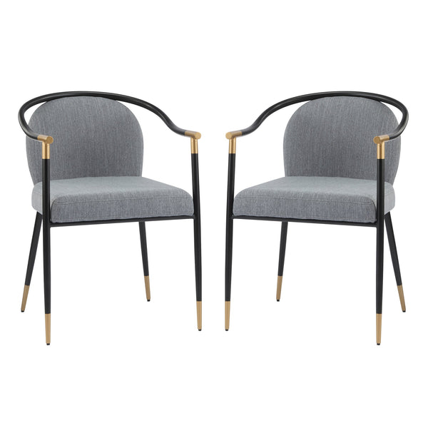 English Elm Christopher Knight Home® - Modern Upholstered Dining Chair with Gold-Tip Accents, Metal Armrests, Heathered Fabric, Set of Two Grey+Black 35.75 L x 22.75 W x 22.5 H N776P195378D