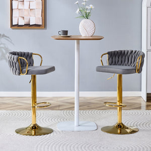 English Elm Set of 2 Velvet Swivel Barstools with Braided Rope Back and Adjustable Pedestal Base Gold,Gray W3875P383914