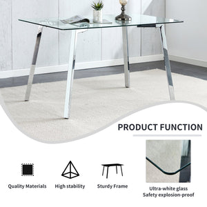 English Elm Glass Tempered Dining Table 51" x 31" Modern Minimalist Rectangular for 4-6 with Metal Legs, Easy-Clean Surface, Sturdy Design W1512S00174