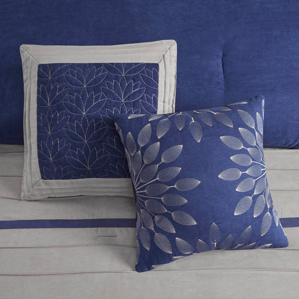 English Elm 7 Madison Park Palmer 7-Piece Faux Suede Comforter Set Cal King Pieced Microsuede Gray Accents, Plush Blue 18.7 L x 13.58 W x 11.61 H B03596838