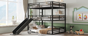 English Elm Queen Metal Triple Bunk Bed With Slide - Space-Saving, Heavy-Duty Design, Safety Guardrails In Black W1580S00172-GIGA