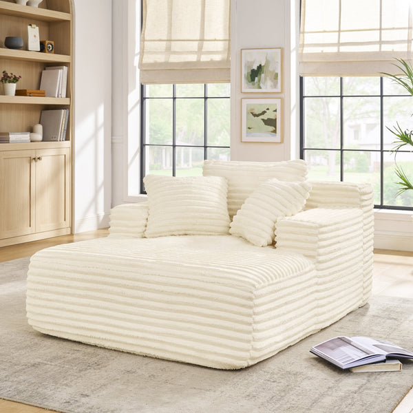 English Elm Living Compressed Chaise Foam Sofa Bed Corduroy Cloud Couch Beige - Fluffy No-Frame Deep Seat W1413P316759
