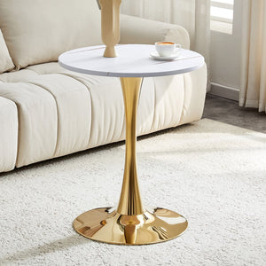 English Elm Round Faux Marble Tulip Dining Table Mid Century Pedestal Base for Compact Kitchens Gold+White W2920P395717