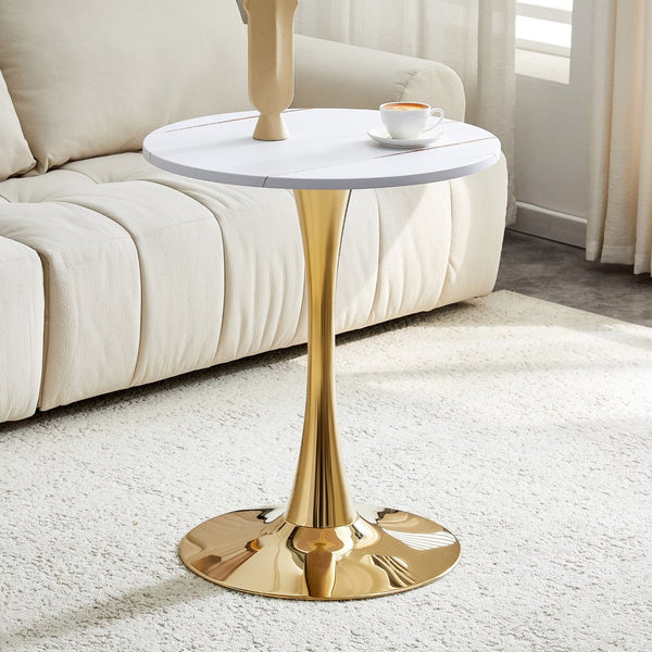 English Elm Round Faux Marble Tulip Dining Table Mid Century Pedestal Base for Compact Kitchens Gold+White W2920P395717