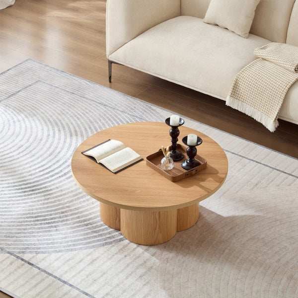 English Elm Round Wood Grain Coffee Table with Curved Bentwood Legs for Modern Living Rooms Natural W2085P400928