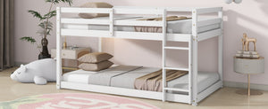 English Elm Solid Rubberwood Twin-Over-Twin Floor Bunk Bed With Ladder, Sturdy Slats & Stylish White Finish W504P191666-GIGA