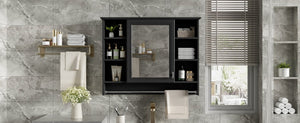 English Elm 3-in-1 Wall Mounted Medicine Cabinet with Soft Close Door Towel Bar and Vanity Mirror Black N710P358618B