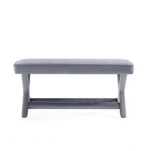 English Elm Abigail Velvet Accent Bench In Gray – Luxurious Upholstered Seating With X-Crossed Legs, Fully Assembled B365P398208