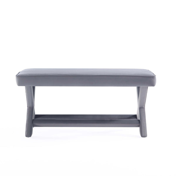 English Elm Abigail Velvet Accent Bench In Gray – Luxurious Upholstered Seating With X-Crossed Legs, Fully Assembled B365P398208
