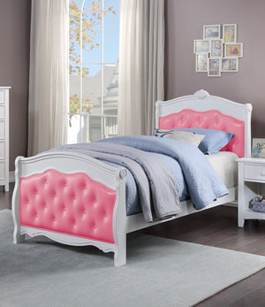 English Elm White Full Size Bed with Faux Leather Tufted Headboard, Modern Glam Platform Frame, Durable Plywood Pink+White 63 L x 54 W x 5 H B011S00918