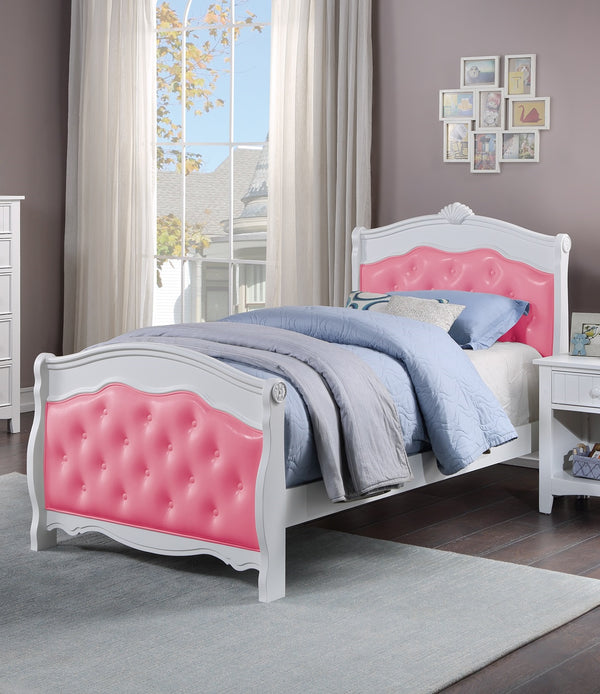English Elm White Full Size Bed with Faux Leather Tufted Headboard, Modern Glam Platform Frame, Durable Plywood Pink+White 63 L x 54 W x 5 H B011S00918