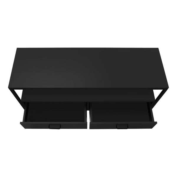 English Elm Tv Stand 48 Inch Media Console with Two Drawers Black Laminate Metal Modern B2710P219151