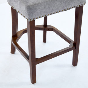 English Elm Mid Curved Backrest Bar Stools Set of 2 with Copper Nail Trim, High-Density Foam & Walnut Legs Gray W1143P296348