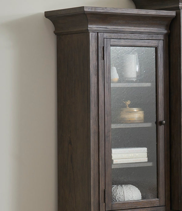 English Elm Middleton Tall Pier Cabinet Poplar Wood Seeded Glass Door Old World Storage Unit B108P468540