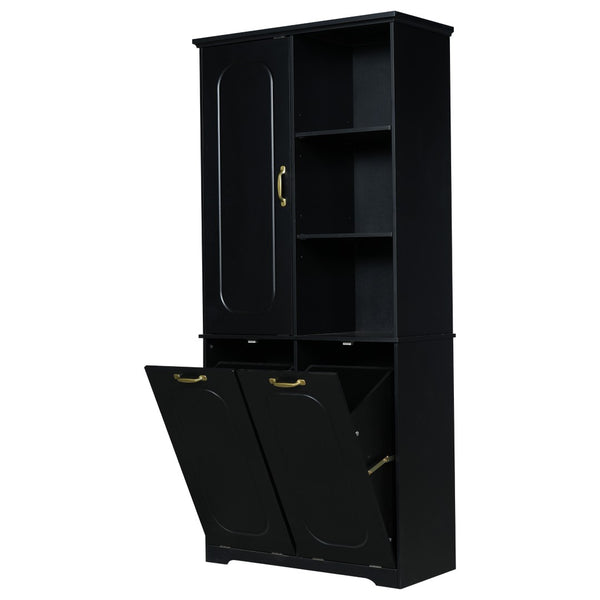 English Elm [video] Freestanding 68 Inch Tall Storage Cabinet with Tilt Out Hampers and Soft Close Door Black N759S427900B