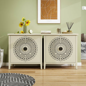 English Elm Hollow-Carved 2 Door Accent Cabinet with Adjustable Shelves, Anti-Tip Sideboard for Entryway Living Room Bedroom (36.11"L x 18.12"W x 7.68"H) W688P225282