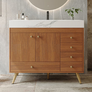 English Elm 36" Freestanding Bathroom Vanity Sintered Stone Top Ceramic Sink Stainless Steel Legs Gold,Walnut,White W3136S00070
