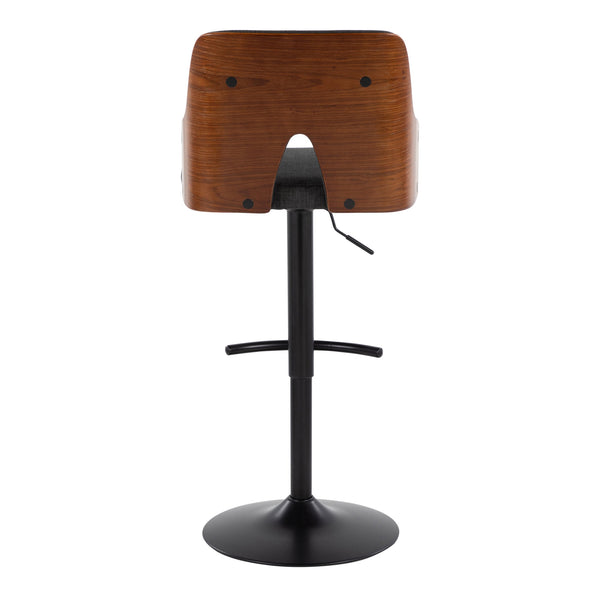 English Elm Stella Adjustable Barstool Pair with Swivel, Walnut Wood Back & Charcoal Fabric on Black Metal Base B202S01006