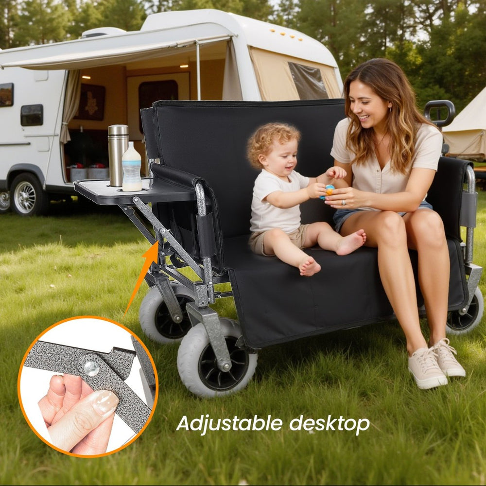 English Elm 3-in-1 Collapsible Wagon with Folding Tabletop Cup Holders All Terrain Beach Camping Black W2932P421326
