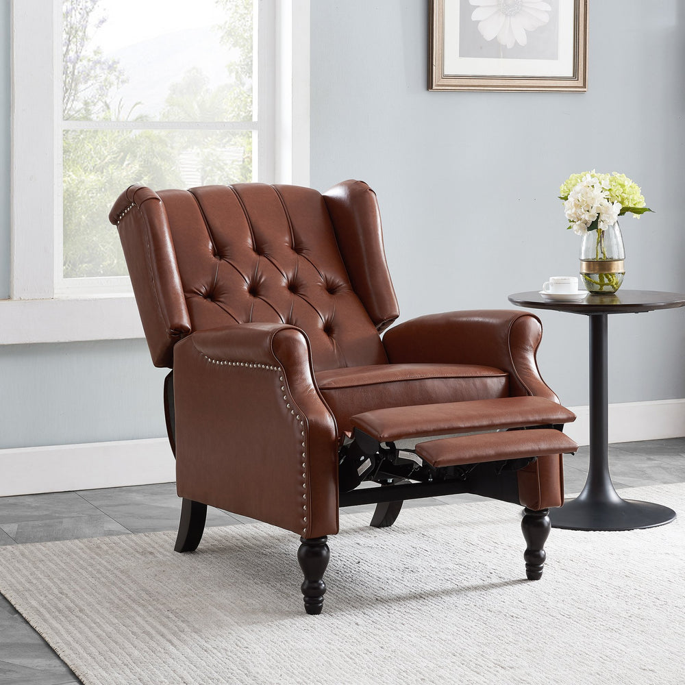 English Elm Christopher Knight Home® - RECLINER Light Brown PU Upholstered Wingback with Button-Tufted Diamond Stitch & Nailhead Trim 56992.00PUCOGN