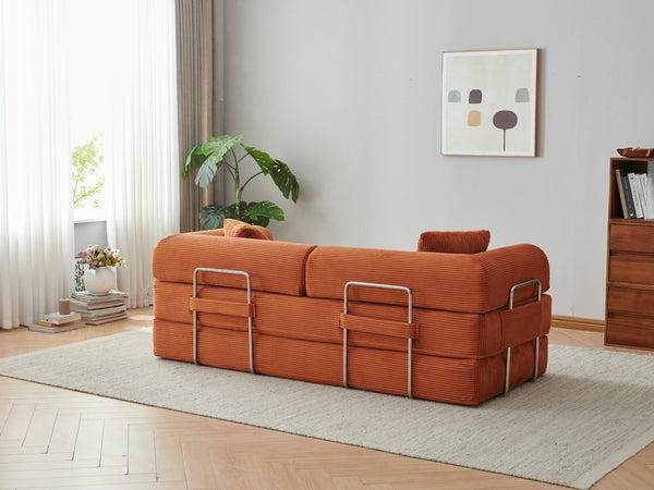English Elm 78.8" Corduroy Modular Floor Sofa Convertible Sleeper Futon with Pillow Back Support Orange W5617P455986