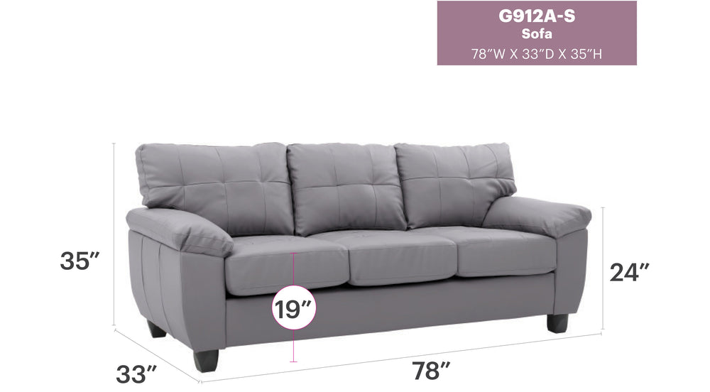 English Elm Sophisticated Gray PU Sofa with Padded Arms, 3-Seater 78"W x 35"H, Easy Assembly, Versatile Style B078S00523