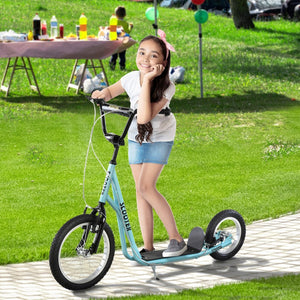English Elm Aosom Youth Kick Scooter Steel Frame Adjustable Handlebar Inflatable Tires Dual Brake Blue W2225P217070