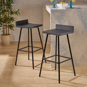 English Elm Christopher Knight Home® - JUT Bidwell Acacia Wood Bar Stool Set of 2 — Handcrafted Low-Back Counter Stools with Iron Legs Grey+Black 64648.00DGRY