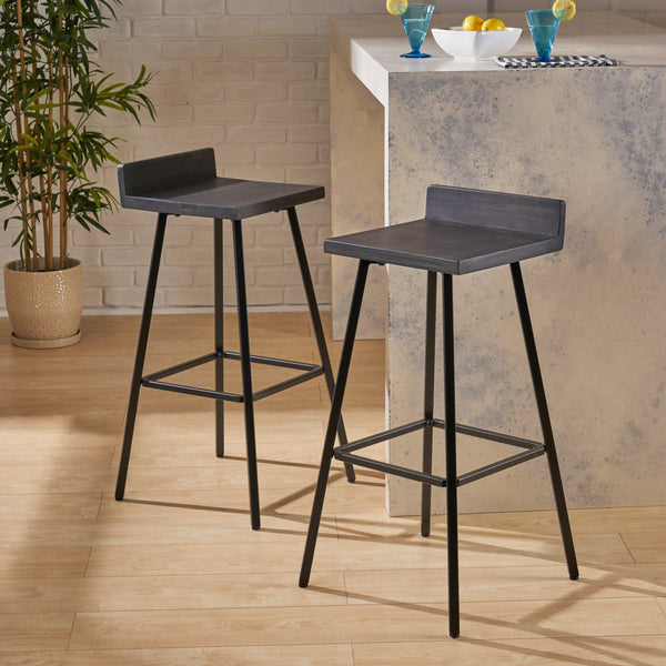 English Elm Christopher Knight Home® - JUT Bidwell Acacia Wood Bar Stool Set of 2 — Handcrafted Low-Back Counter Stools with Iron Legs Grey+Black 64648.00DGRY