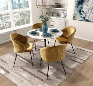English Elm Brown Velvet Upholstered Dining Side Chair Set with Sleek Powder Coated Metal Legs Mustard B011P243656
