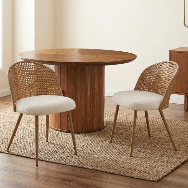 English Elm Wicker Rattan Dining Chair Set of Two with Foam Cushion Bohemian Kitchen Seating W3590P453806