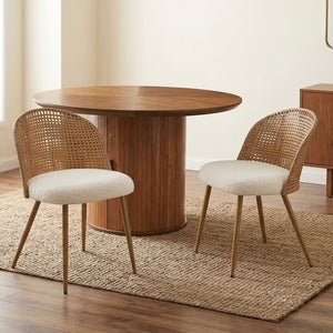 English Elm Wicker Rattan Dining Chair Set of Two with Foam Cushion Bohemian Kitchen Seating W3590P453805