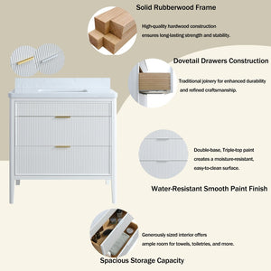 English Elm Fully Assembled 36 Inch White Bathroom Vanity with Carrara Marble Top and Soft Close Cabinet W1826P439634