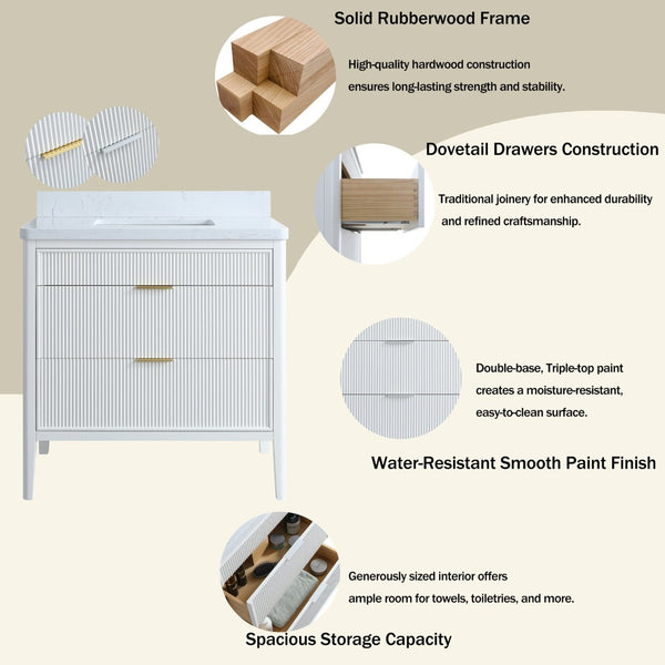 English Elm Fully Assembled 36 Inch White Bathroom Vanity with Carrara Marble Top and Soft Close Cabinet W1826P439634